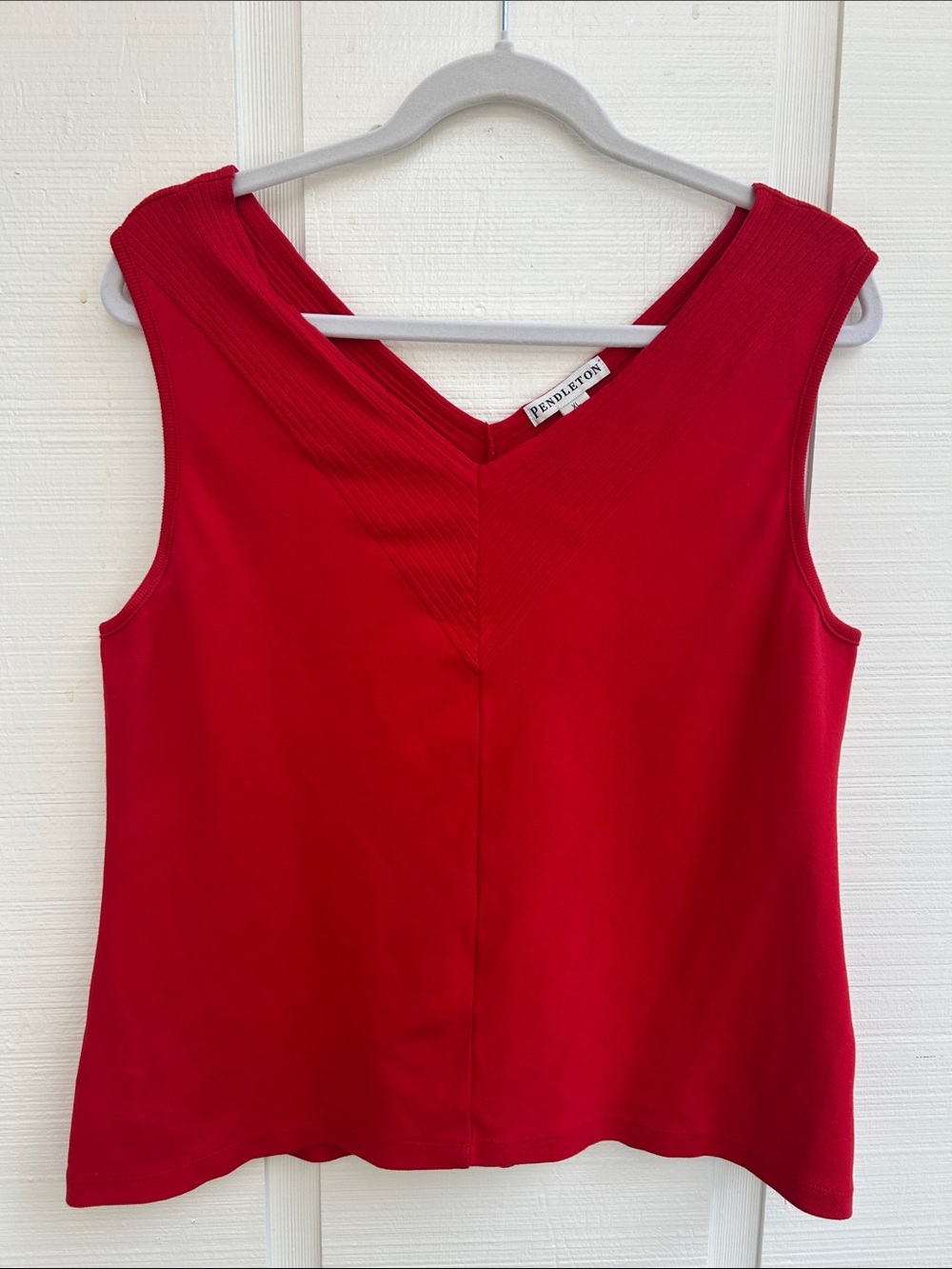 Vintage Pendleton Bright Red 100% Cotton Knit V-Neck Sleeveless Tank Blouse | XL